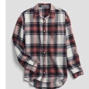 Gap Pink Black and Cream Plaid Button Down Flannel Shirt Youth Size 12